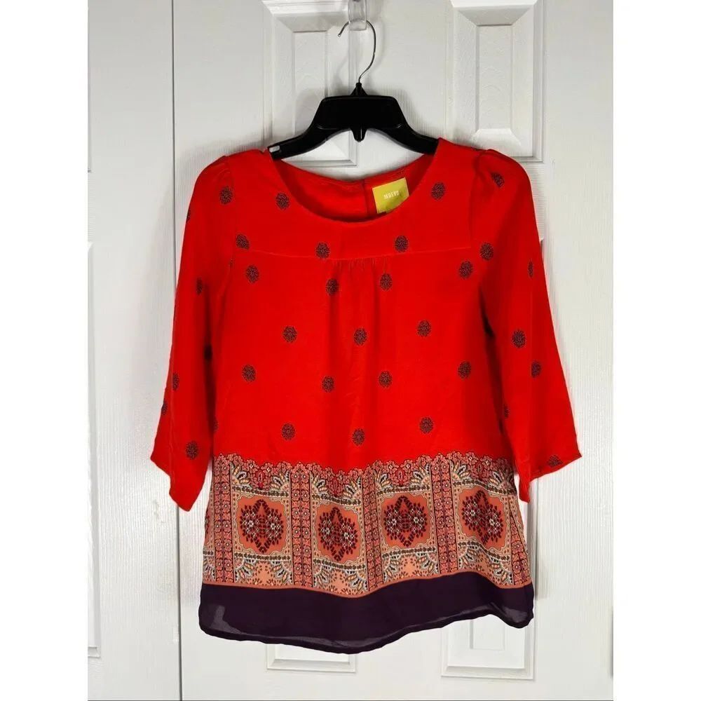 Maeve Anthropologie Womens Boho Charm 3/4 Sleeve Blouse Size 2